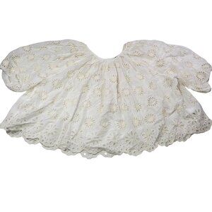 Madewell Womens White Eyelet Puff Sleeve Cotton Blend Top Size M
